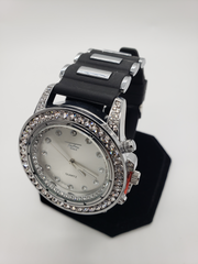 Mens Sleek Cubic Zirconia Silicone Band Watch