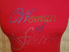 Woman of Faith Rhinestone Spandex Religious Christian Bling TShirt Inspirational