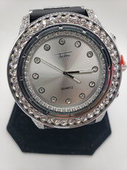 Mens Sleek Cubic Zirconia Silicone Band Watch