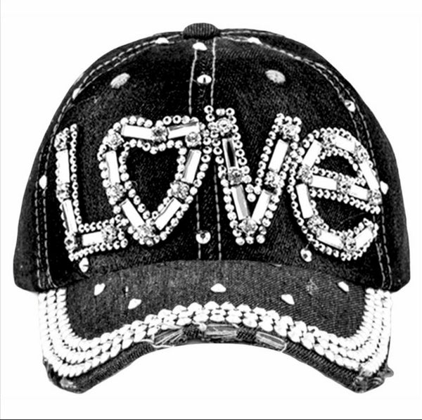 LOVE Bling Rhinestone Black Denim Cap – Inspirations Gifts  display picture 1
