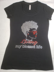 Blessed Life Rhinestone Fitted Crew Neck T-Shirt