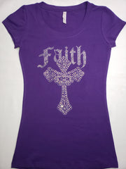 Faith Rhinestone Fitted Crew Neck T-Shirt