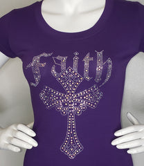 Faith Rhinestone Fitted Crew Neck T-Shirt