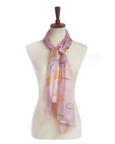Light Pink 13x60 Satin Stripe: Cross & Prayer Hands Scarf