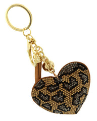 Heart love Leatherette Rhinestone Gold Tone Key Chain
