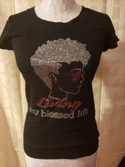 Blessed Life Rhinestone Fitted Crew Neck T-Shirt