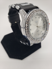 Mens Sleek Cubic Zirconia Silicone Band Watch