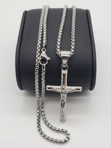 Cross Crucifix Necklace 3D Stainless Steel Silver Tone