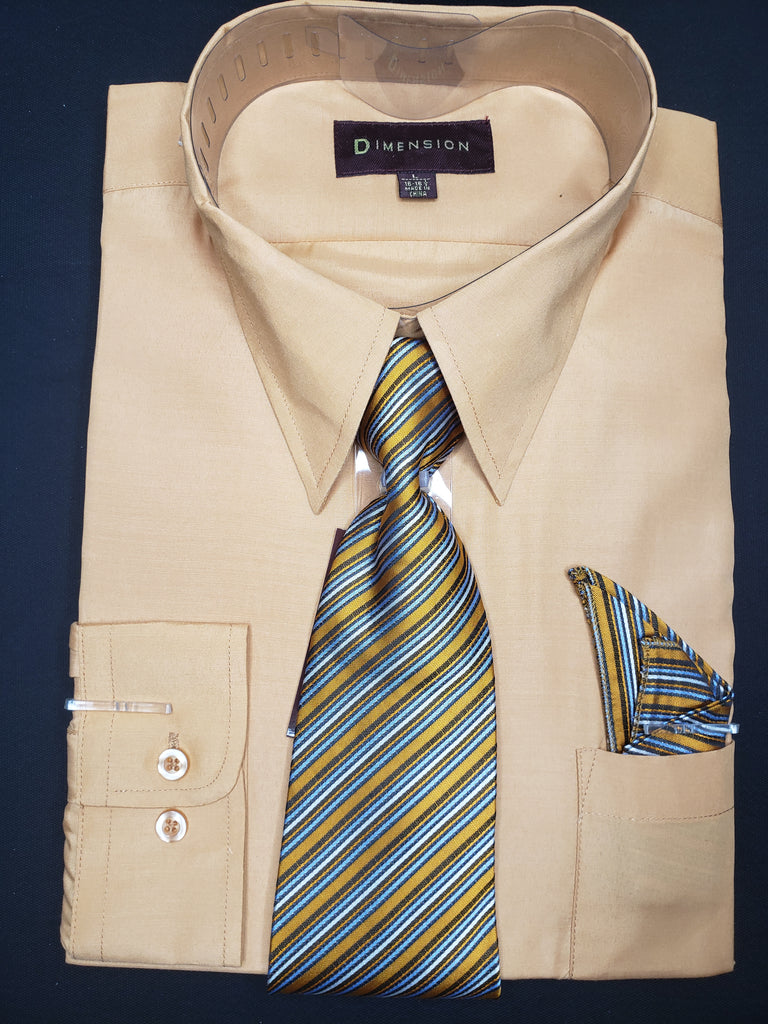 Men's Dress Shirt with Tie and Matching Handkerchief L / Cream Men's Dress Shirt with Tie and Matching Handkerchief L / Cream