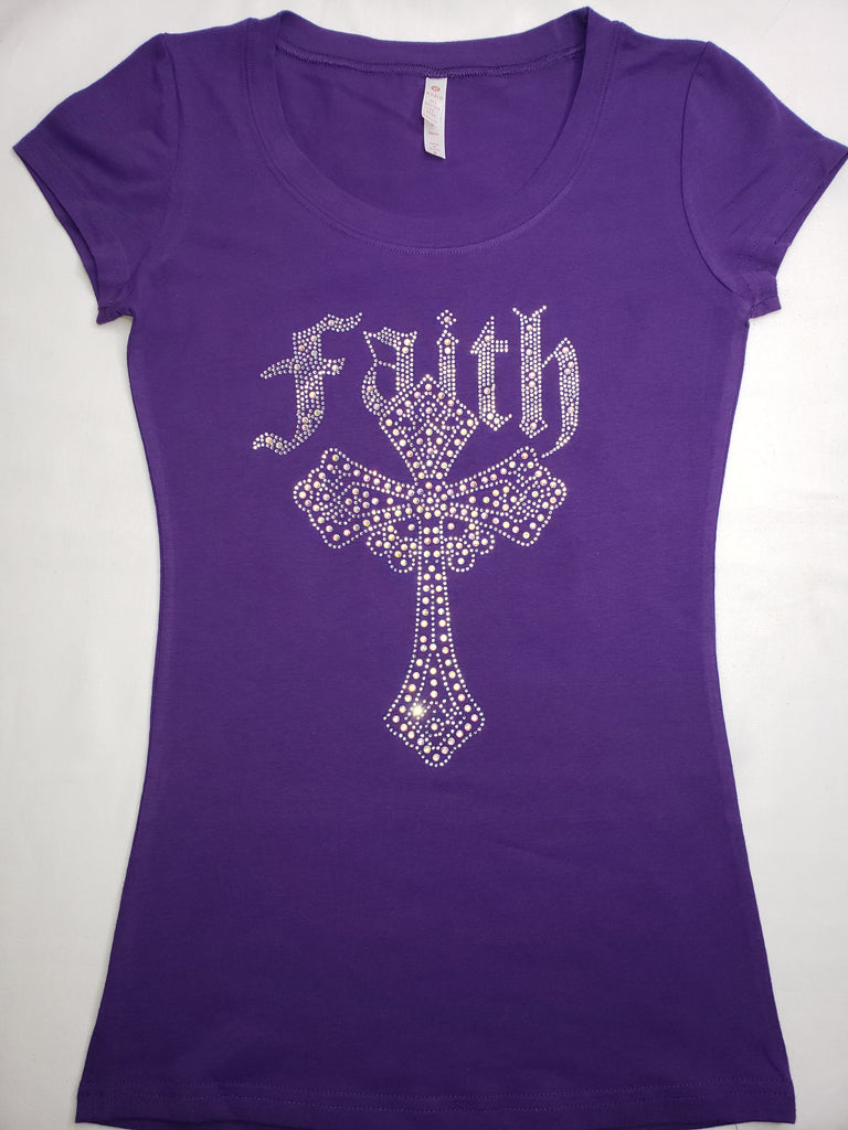 Faith Rhinestone Fitted Crew Neck T-Shirt