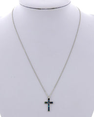 Abalone Silver Tone / Green Cross Necklace
