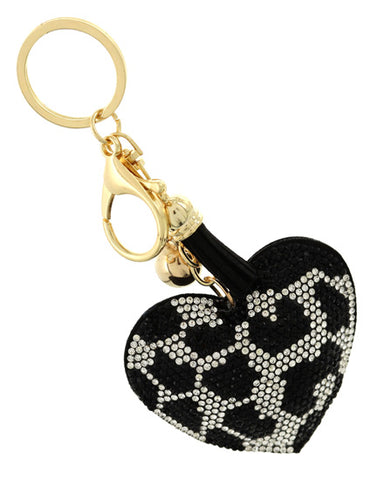 Heart love Leatherette Rhinestone Gold Tone Key Chain