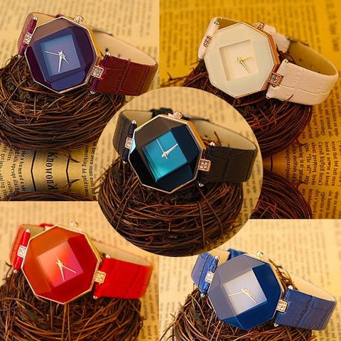 High-Quality Women Jewel Gem Cut Purple Geometry Quartz Wristwatches