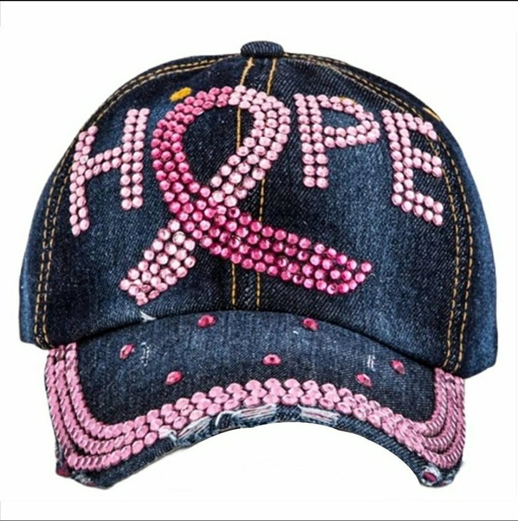 Pattern Cancer Ribbon Cap Pink HOPE with Cancer Ribbon Denim Cap – Inspirations Gifts and Goodies