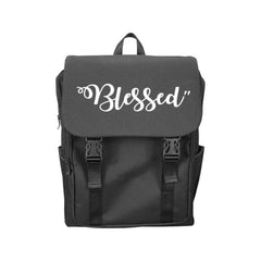 Backpack Bag, Half-Flap Double Shoulder Strap Blessed Graphic Design - White &Black