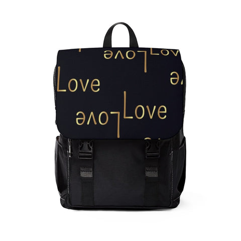 Backpack Bag, Half-Flap Double Shoulder Strap Love Graphic Design - Black & Gold